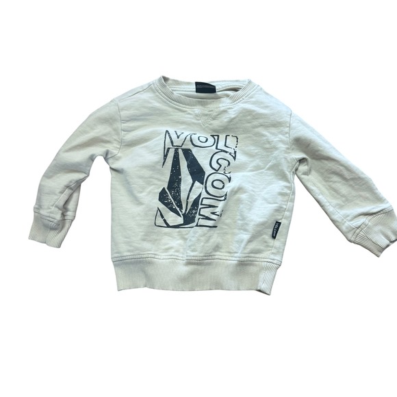 Volcom Boys 2T Beige Crewneck Sweatshirt Long Sleeve Logo Graphic Pullover - Picture 1 of 4